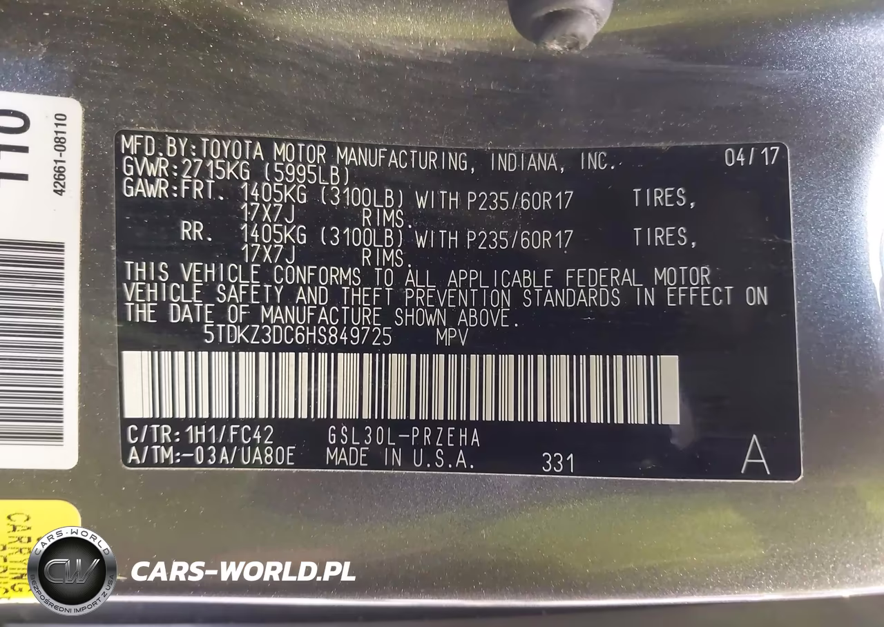 2017 Toyota Sienna Le 8 Passenger VIN:5TDKZ3DC6HS849725 - 9