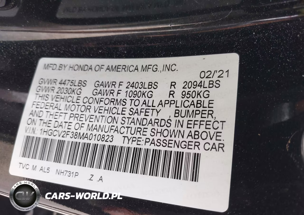 2021 Honda Accord Sport 2.0T VIN:1HGCV2F38MA010823 - 9