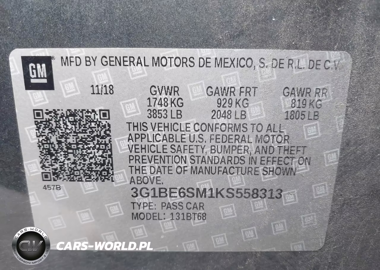 2019 Chevrolet Cruze Lt VIN:3G1BE6SM1KS558313 - 9