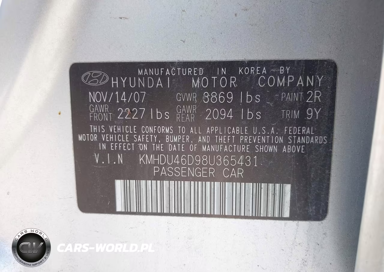 2008 Hyundai Elantra Gls-Se VIN:KMHDU46D98U365431 - 9
