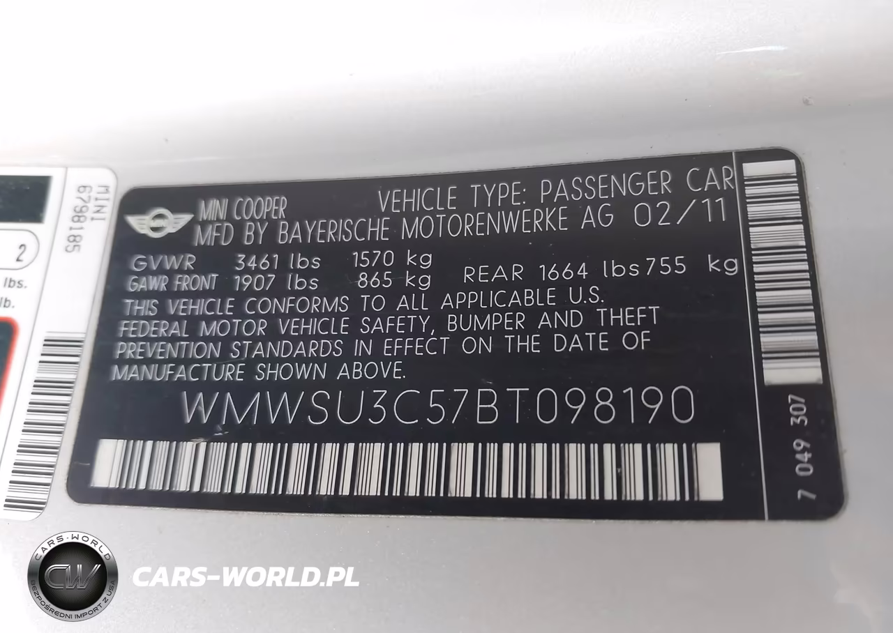 2011 Mini Cooper VIN:WMWSU3C57BT098190 - 9