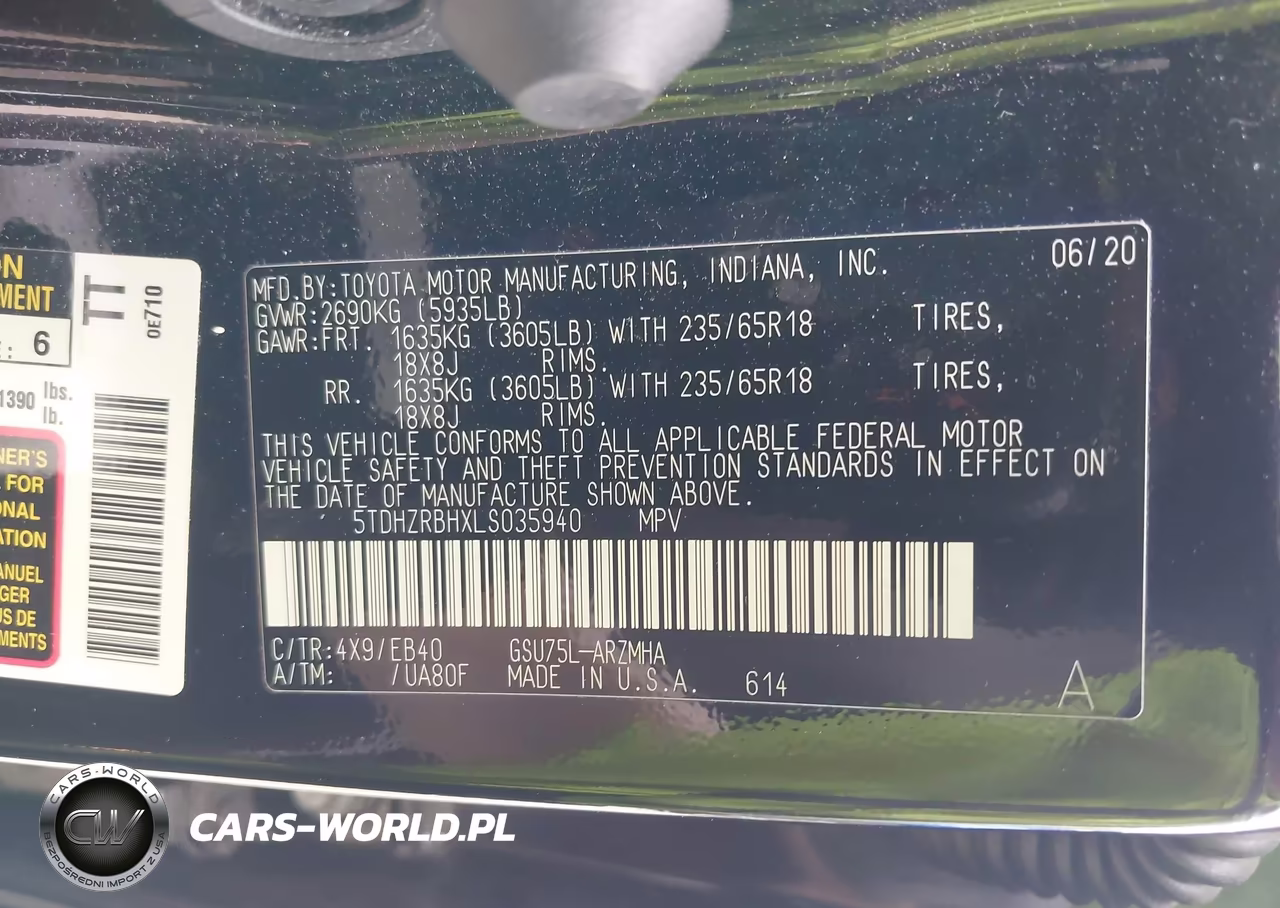 2020 Toyota Highlander Xle VIN:5TDHZRBHXLS035940 - 9