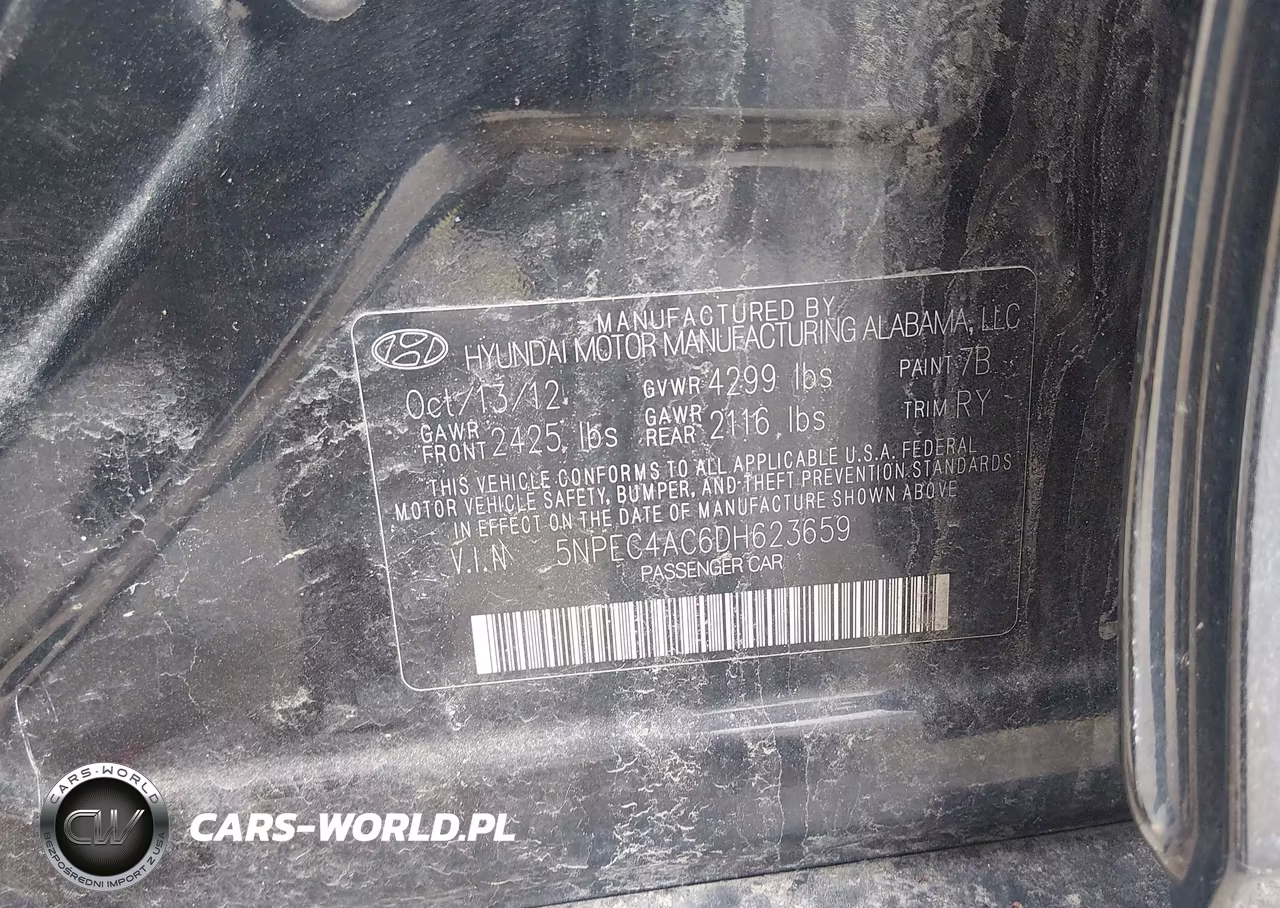 2013 Hyundai Sonata Se VIN:5NPEC4AC6DH623659 - 9