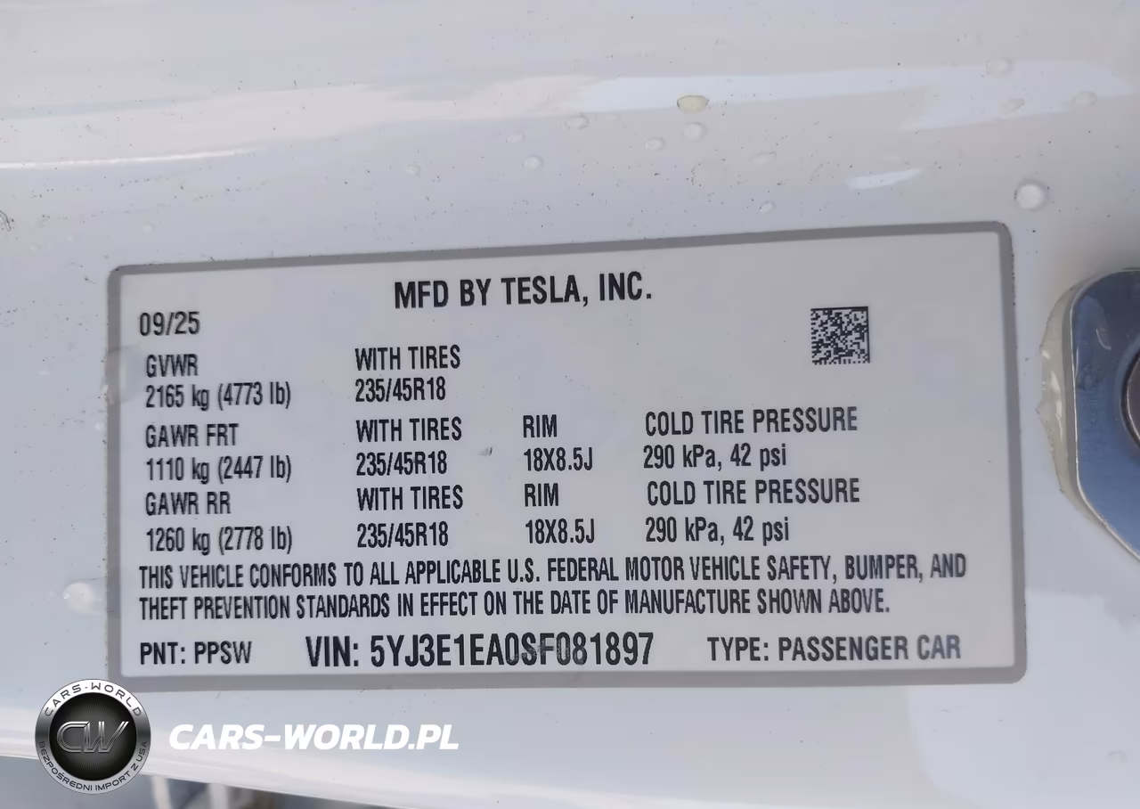 2025 Tesla Model 3 Long Range Rear-Wheel Drive-Standard Rear-Wheel Drive VIN:5YJ3E1EA0SF081897 - 9