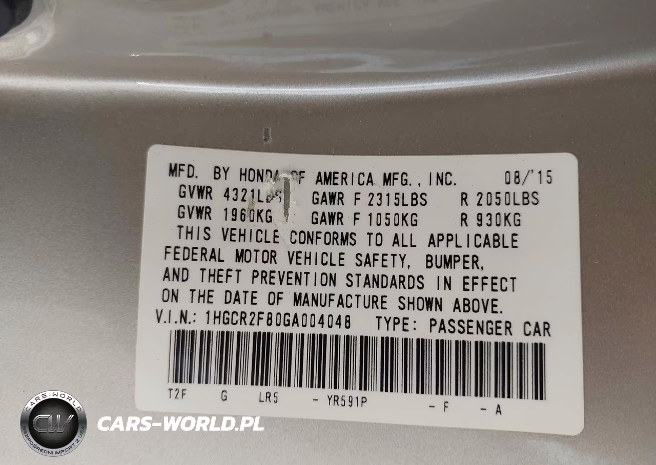 2016 Honda Accord Ex-L VIN:1HGCR2F80GA004048 - 9