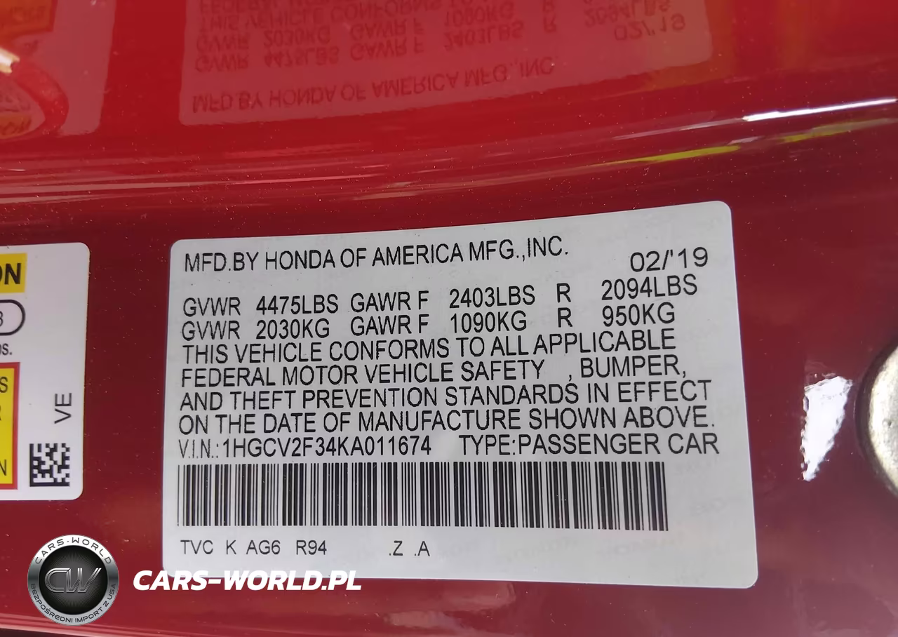2019 Honda Accord Sport 2.0T VIN:1HGCV2F34KA011674 - 9