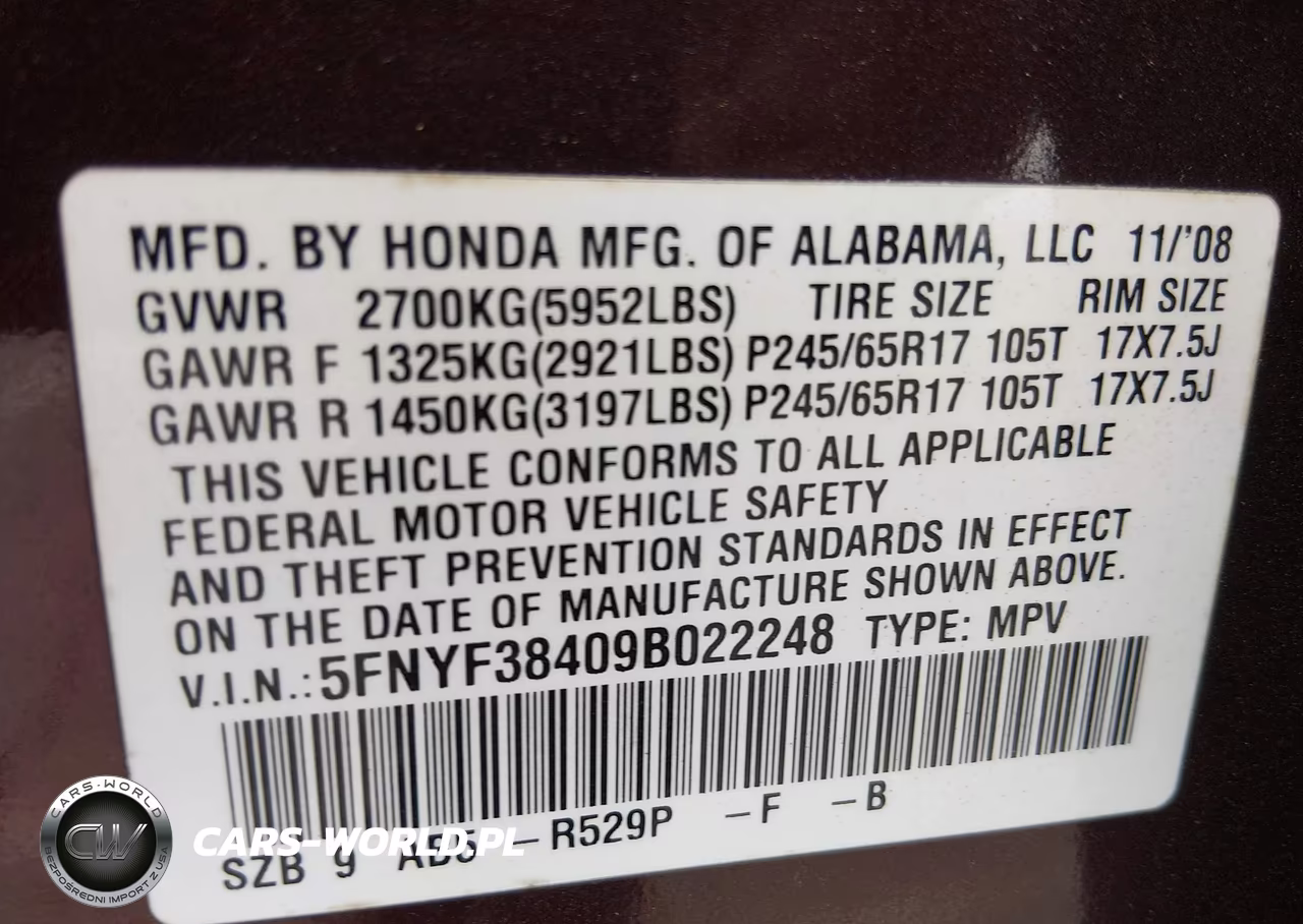 2009 Honda Pilot Ex VIN:5FNYF38409B022248 - 9