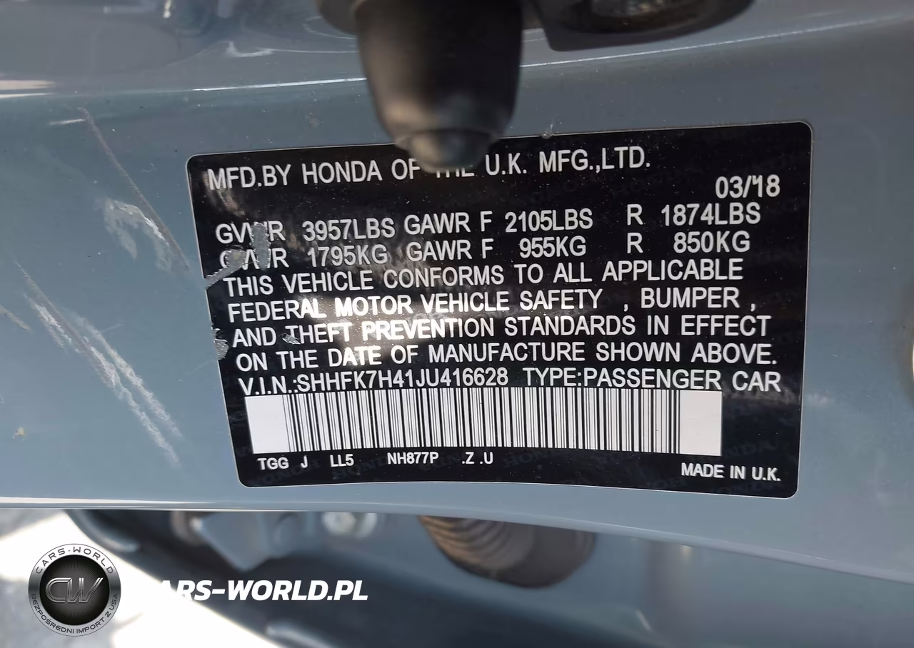 2018 Honda Civic Sport VIN:SHHFK7H41JU416628 - 9
