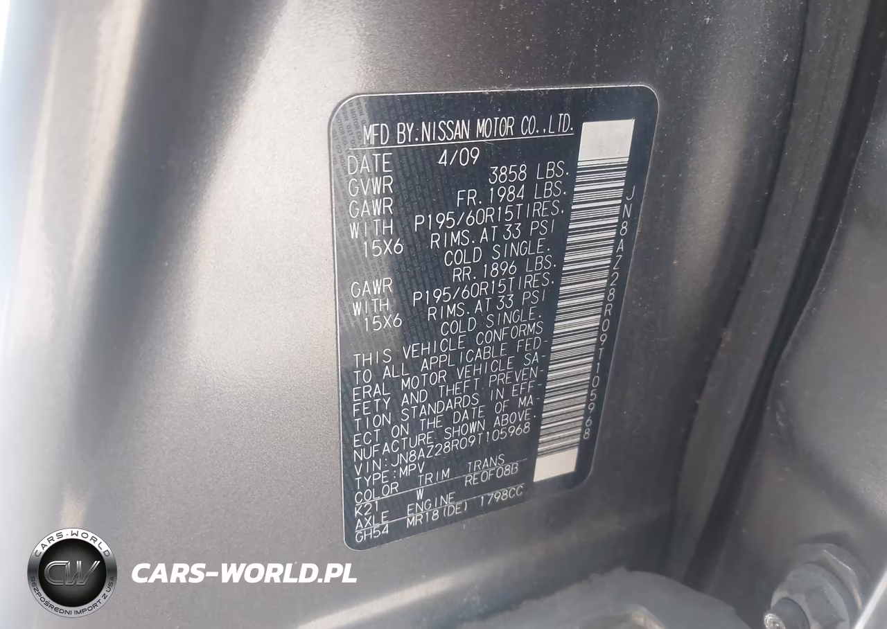 2009 Nissan Cube 1.8S VIN:JN8AZ28R09T105968 - 9