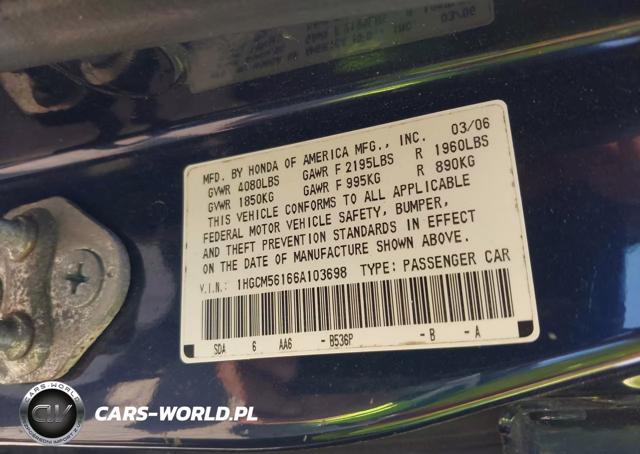 2006 Honda Accord 2.4 Vp VIN:1HGCM56166A103698 - 9