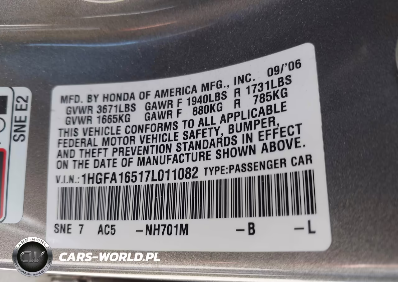 2007 Honda Civic Lx VIN:1HGFA16517L011082 - 9