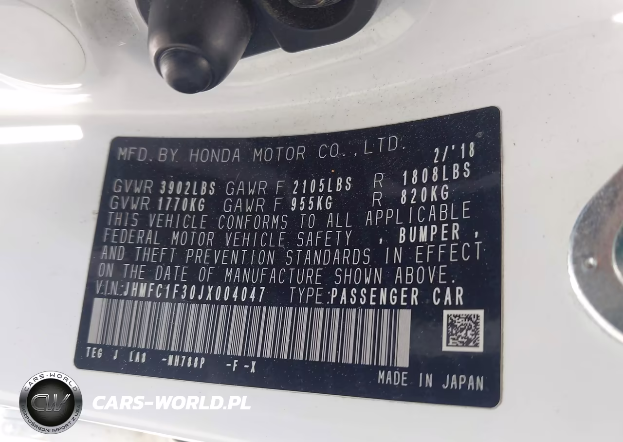 2018 Honda Civic Ex-T VIN:JHMFC1F30JX004047 - 9