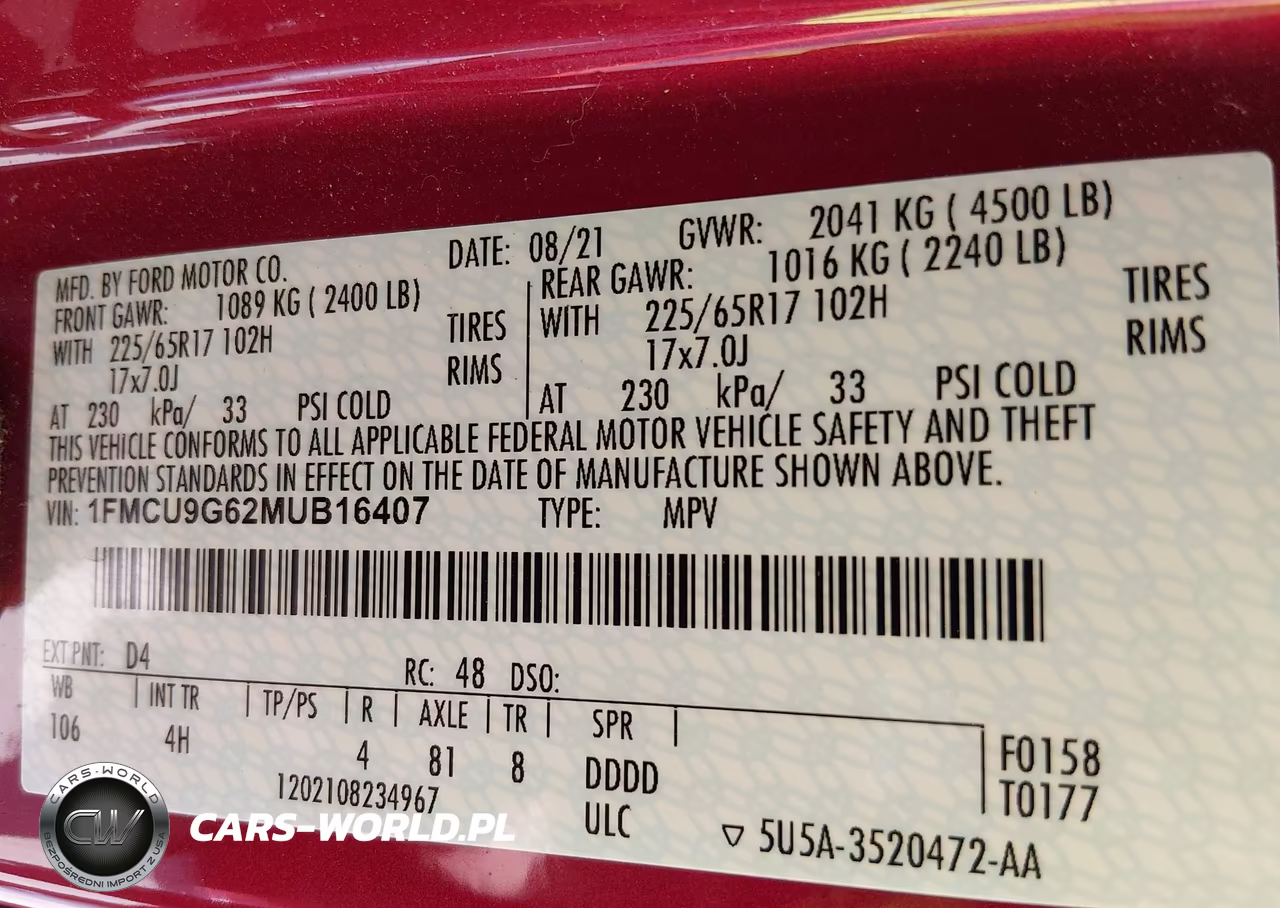 2021 Ford Escape Se VIN:1FMCU9G62MUB16407 - 9
