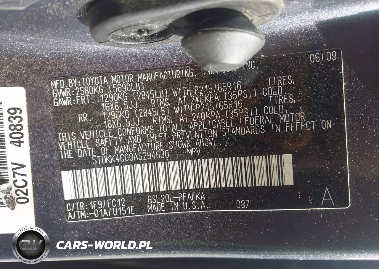 2010 Toyota Sienna Le VIN:5TDKK4CC0AS294630 - 9