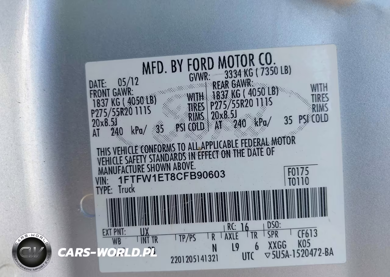2012 Ford F-150 Platinum VIN:1FTFW1ET8CFB90603 - 9