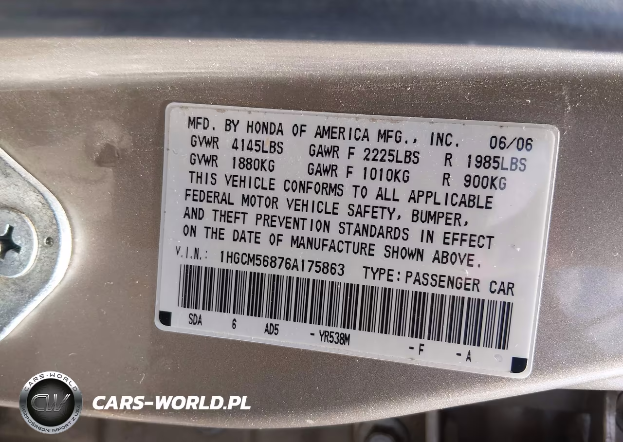 2006 Honda Accord 2.4 Ex VIN:1HGCM56876A175863 - 9