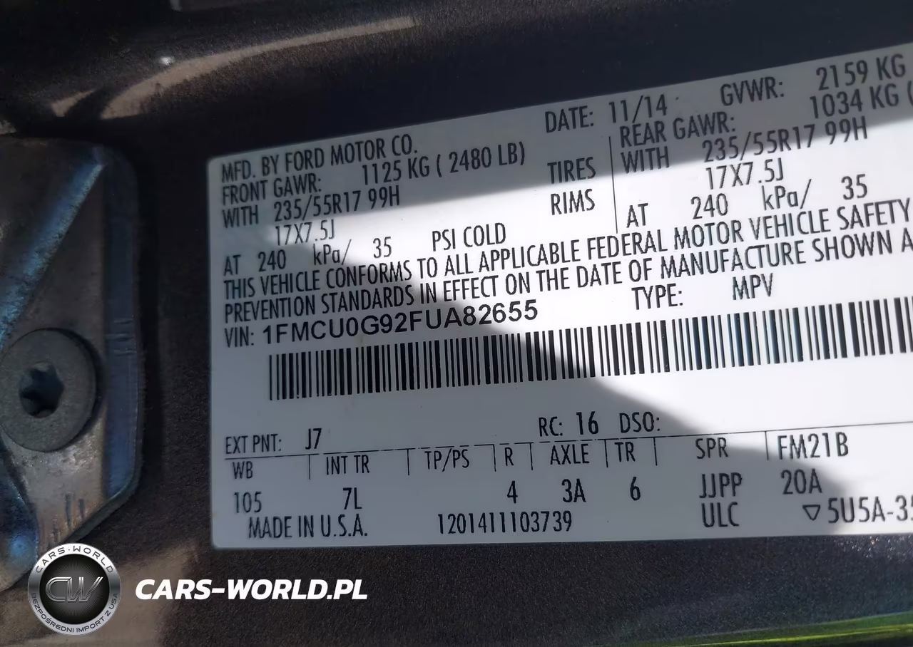 2015 Ford Escape Se VIN:1FMCU0G92FUA82655 - 9