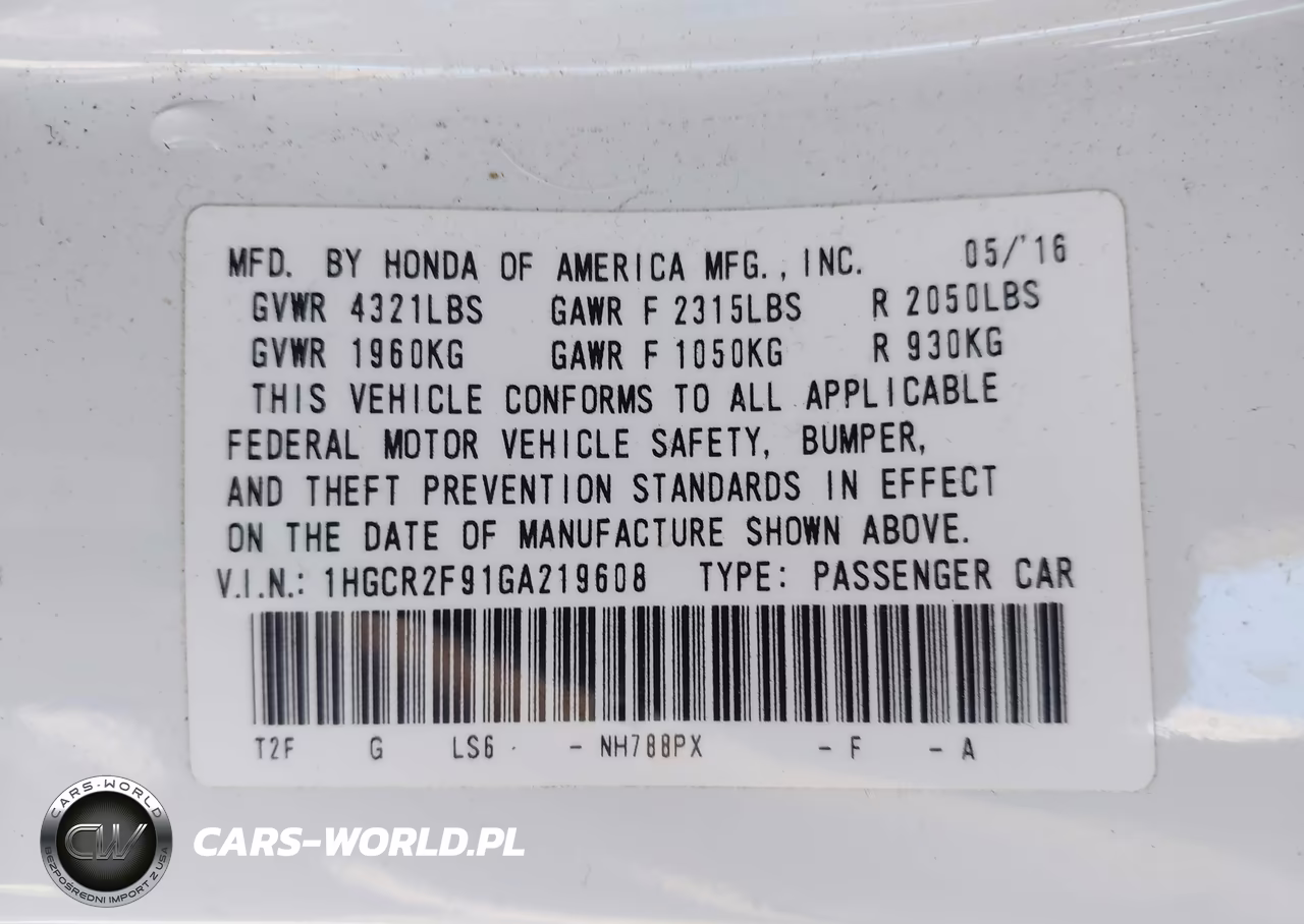 2016 Honda Accord Ex-L VIN:1HGCR2F91GA219608 - 9