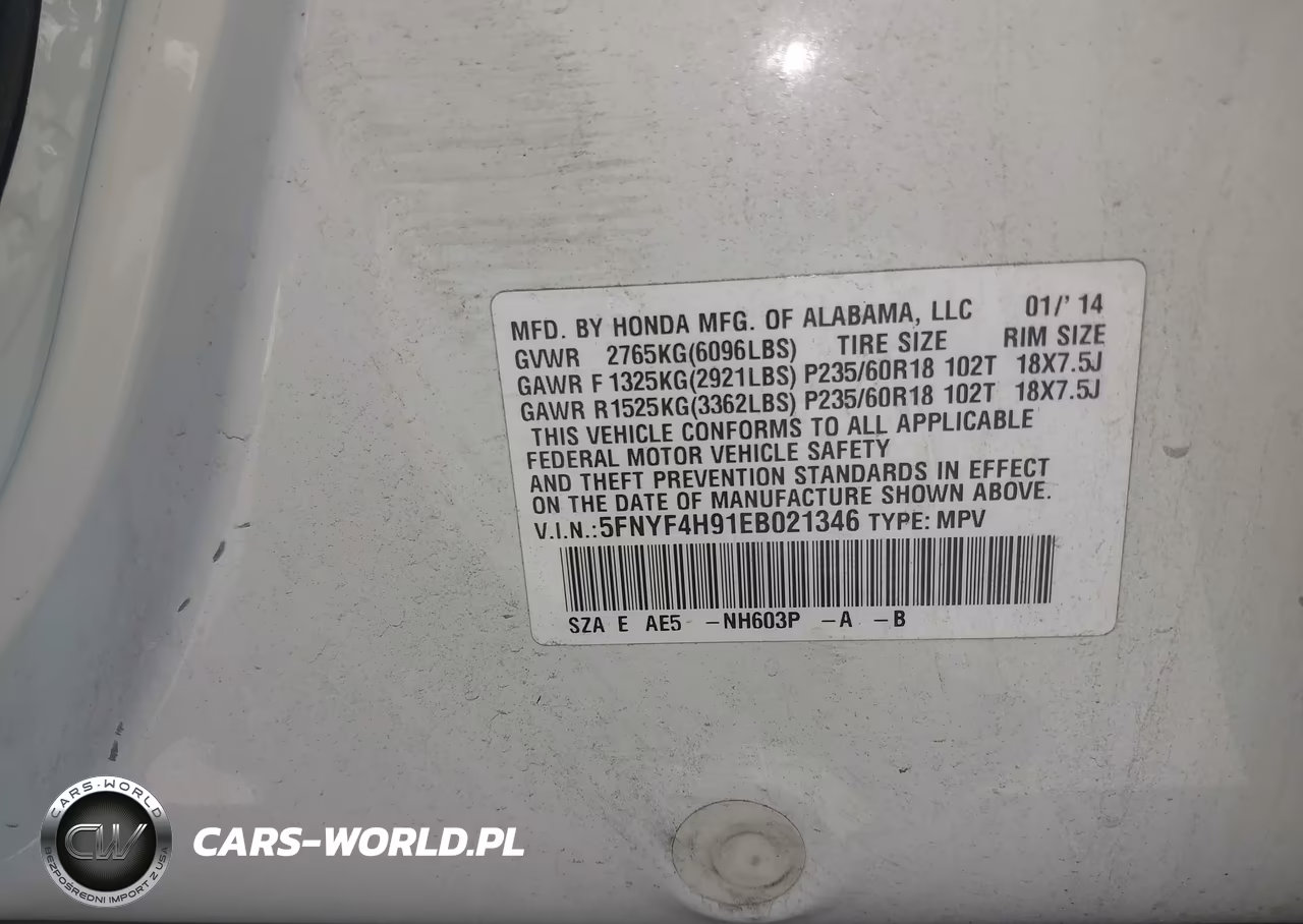 2014 Honda Pilot Touring VIN:5FNYF4H91EB021346 - 9