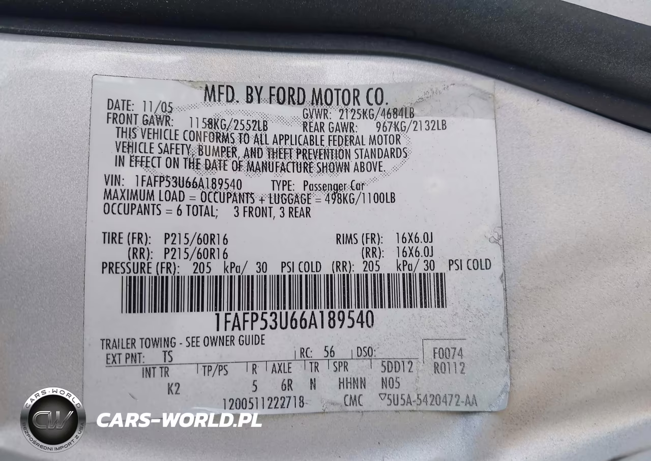 2006 Ford Taurus Se VIN:1FAFP53U66A189540 - 9