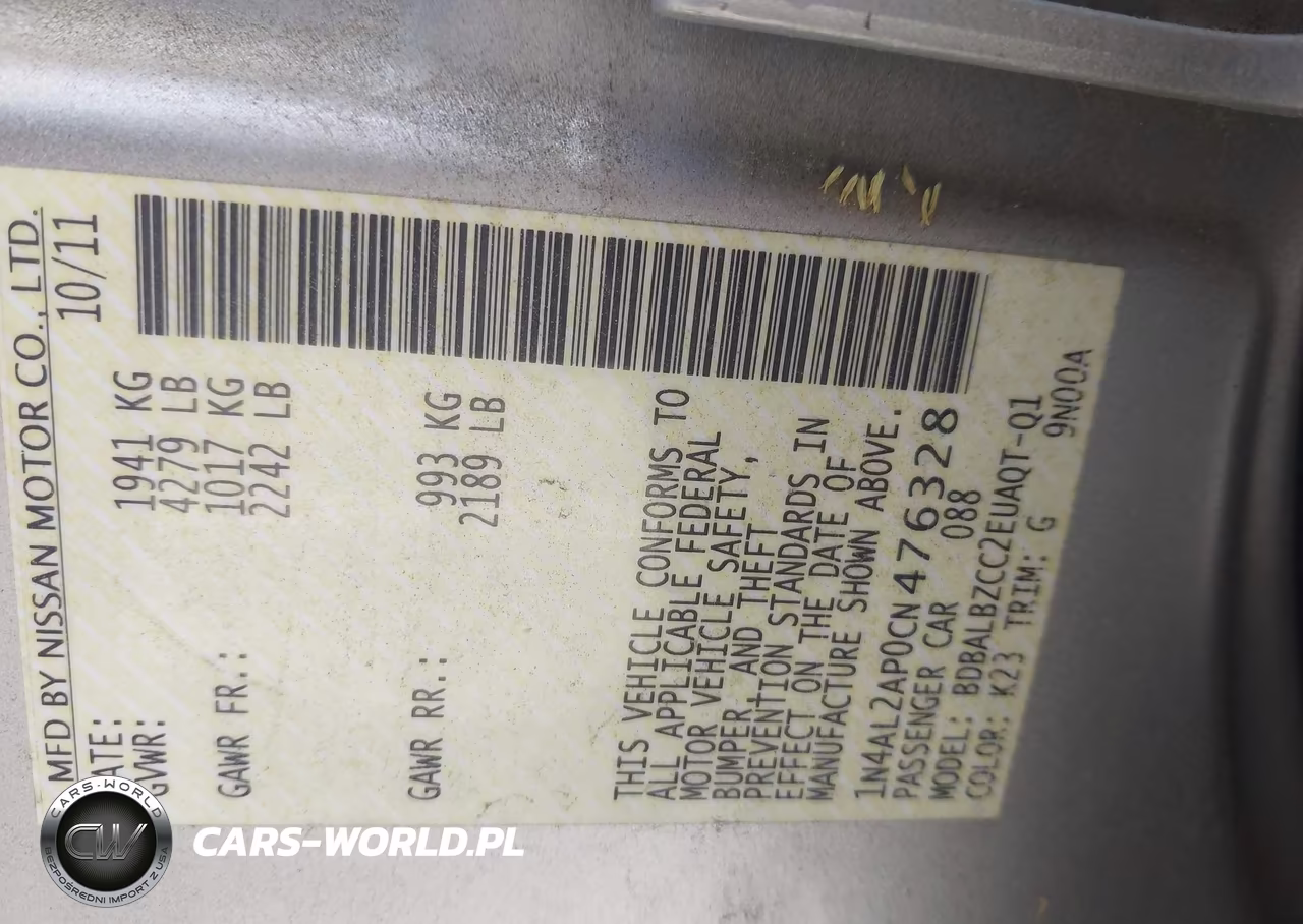 2012 Nissan Altima 2.5 S VIN:1N4AL2AP0CN476328 - 9