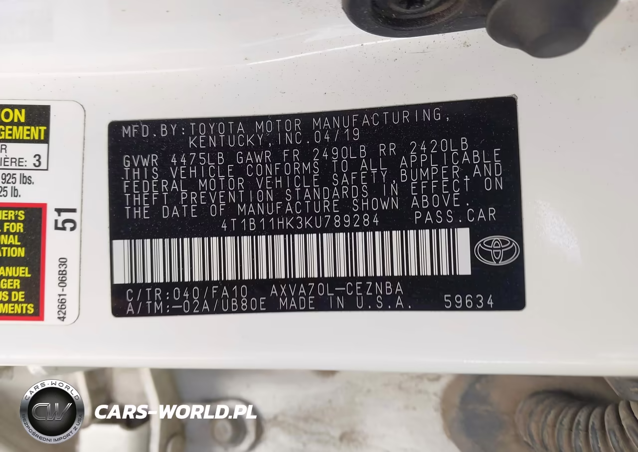 2019 Toyota Camry Le VIN:4T1B11HK3KU789284 - 8