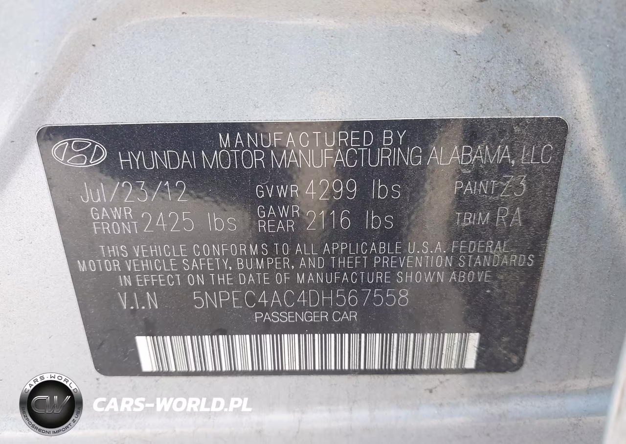 2013 Hyundai Sonata Limited VIN:5NPEC4AC4DH567558 - 9