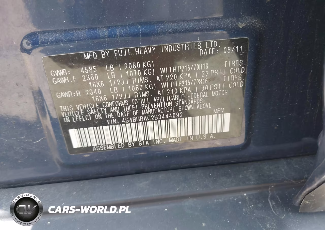 2011 Subaru Outback 2.5I VIN:4S4BRBAC2B3444092 - 9