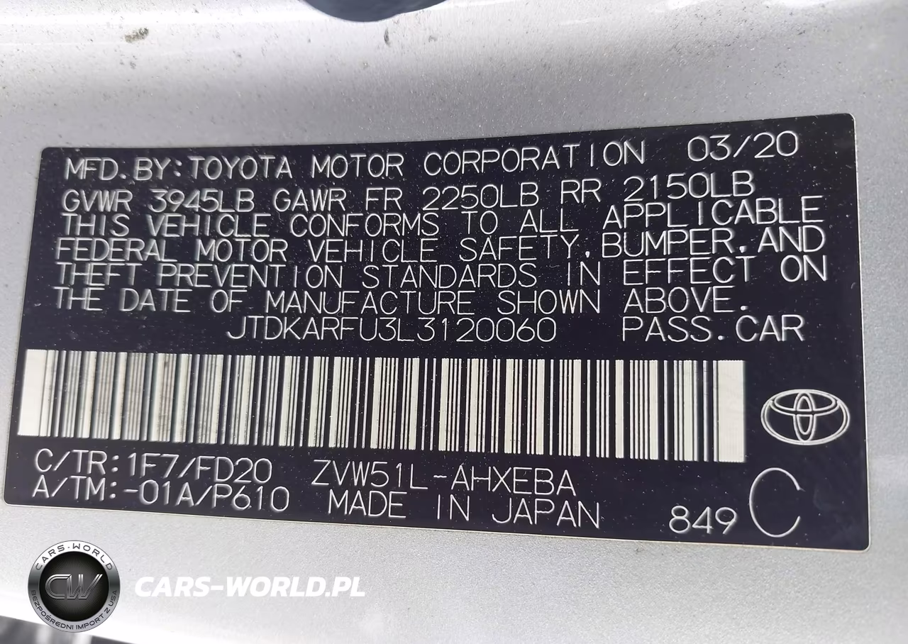 2020 Toyota Prius Le VIN:JTDKARFU3L3120060 - 9