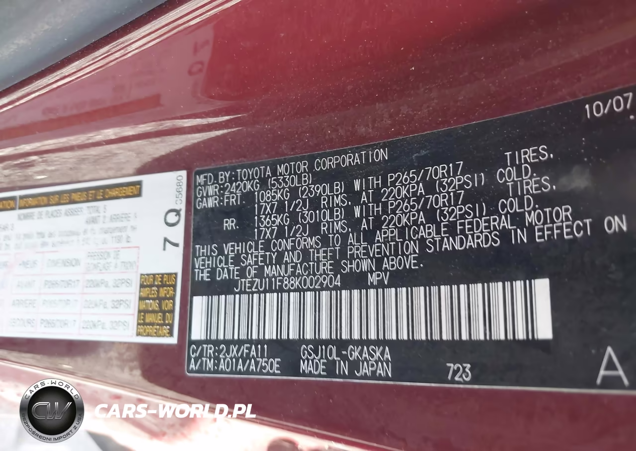 2008 Toyota Fj Cruiser VIN:JTEZU11F88K002904 - 9