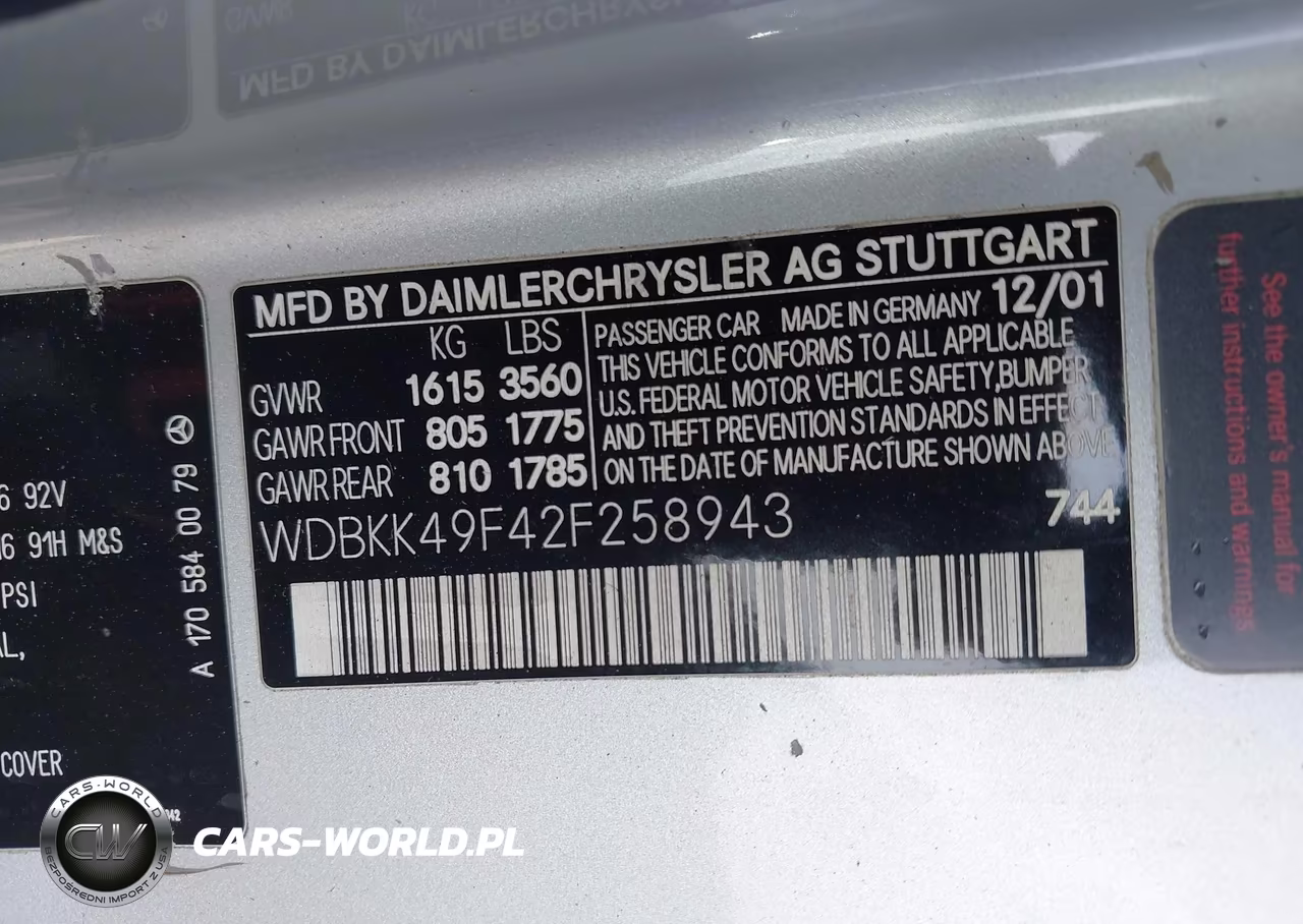 2002 Mercedes-Benz Slk 230 Kompressor VIN:WDBKK49F42F258943 - 9