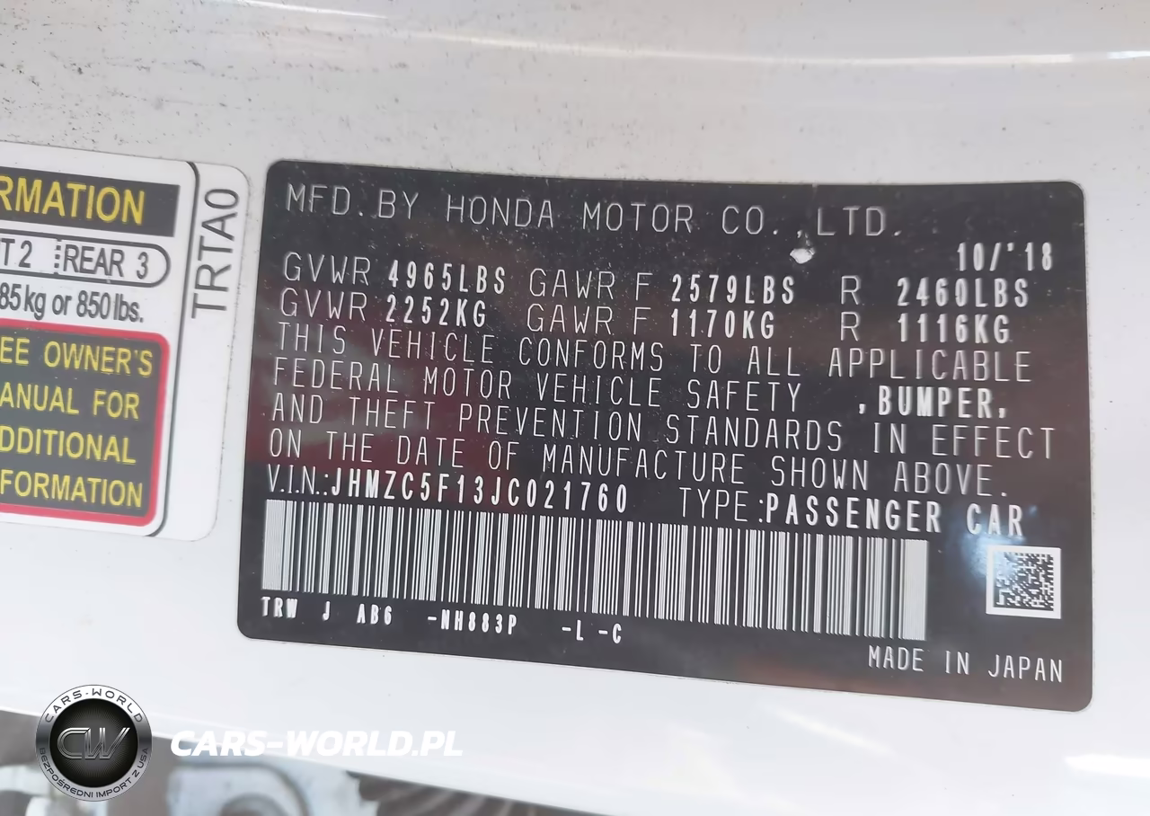 2018 Honda Clarity Plug-In Hybrid VIN:JHMZC5F13JC021760 - 9