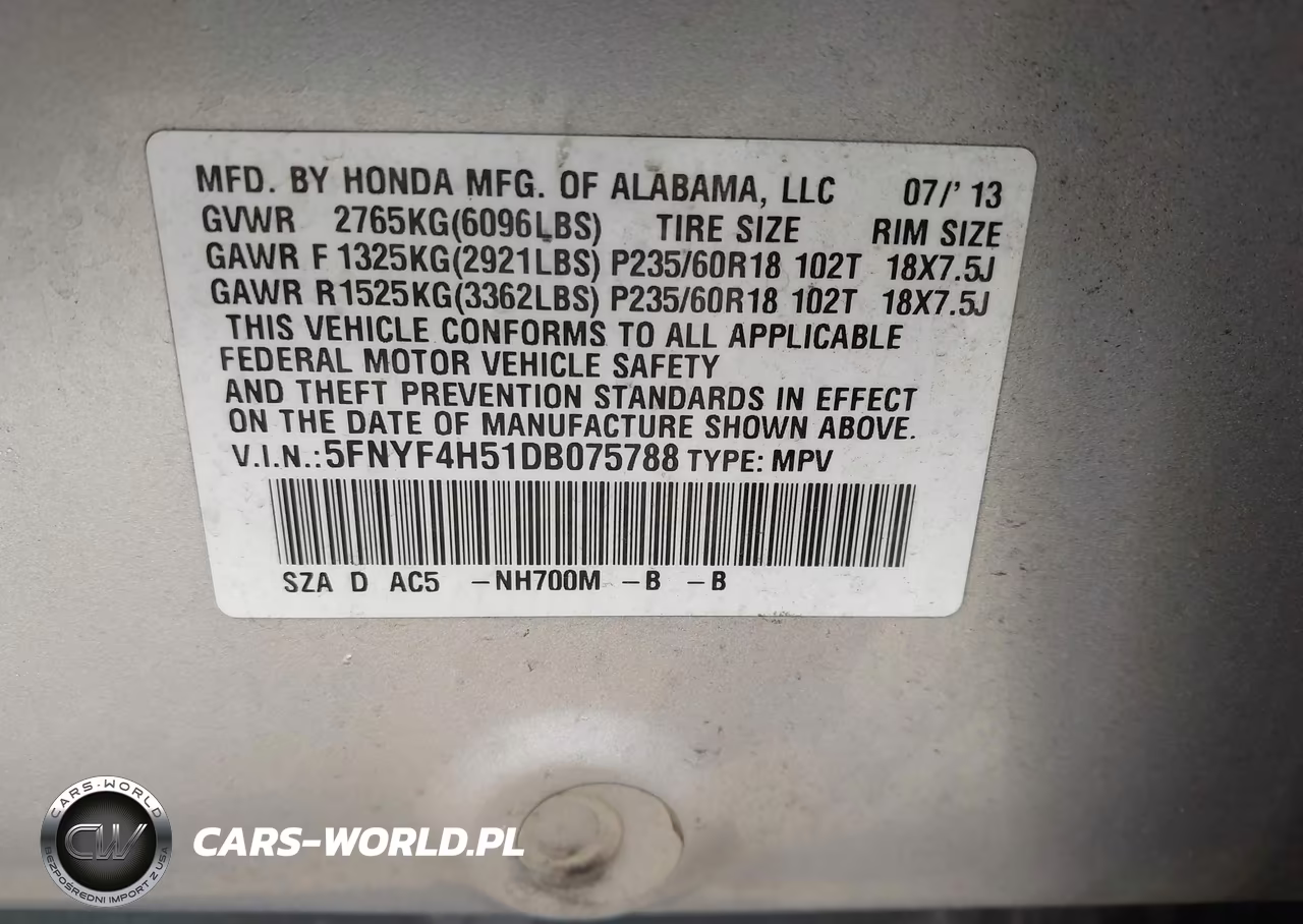 2013 Honda Pilot Ex-L VIN:5FNYF4H51DB075788 - 9