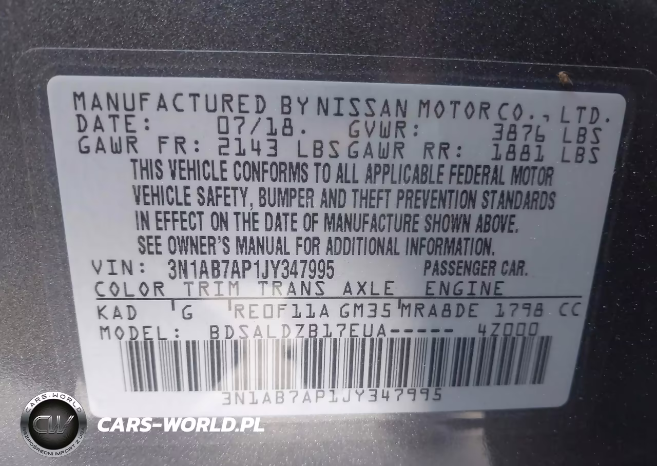 2018 Nissan Sentra Sv VIN:3N1AB7AP1JY347995 - 9