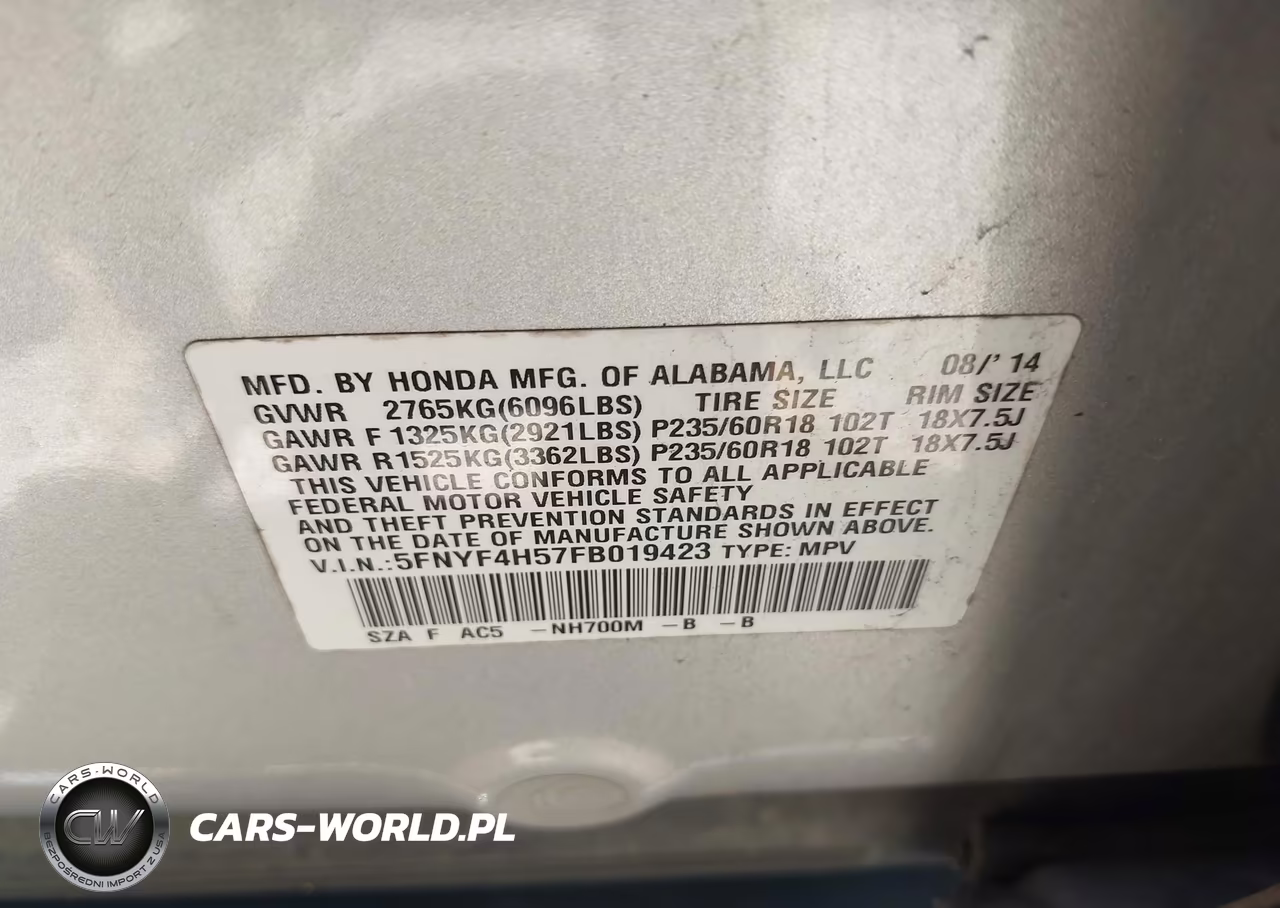 2015 Honda Pilot Ex-L VIN:5FNYF4H57FB019423 - 9