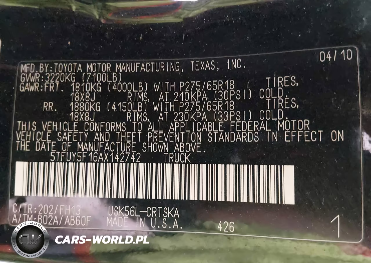 2010 Toyota Tundra Grade 5.7L V8 VIN:5TFUY5F16AX142742 - 9