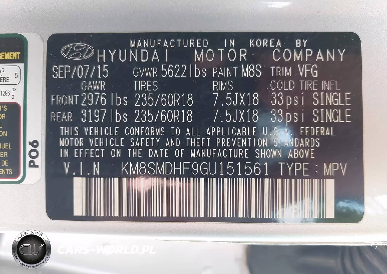 2016 Hyundai Santa Fe Se VIN:KM8SMDHF9GU151561 - 9