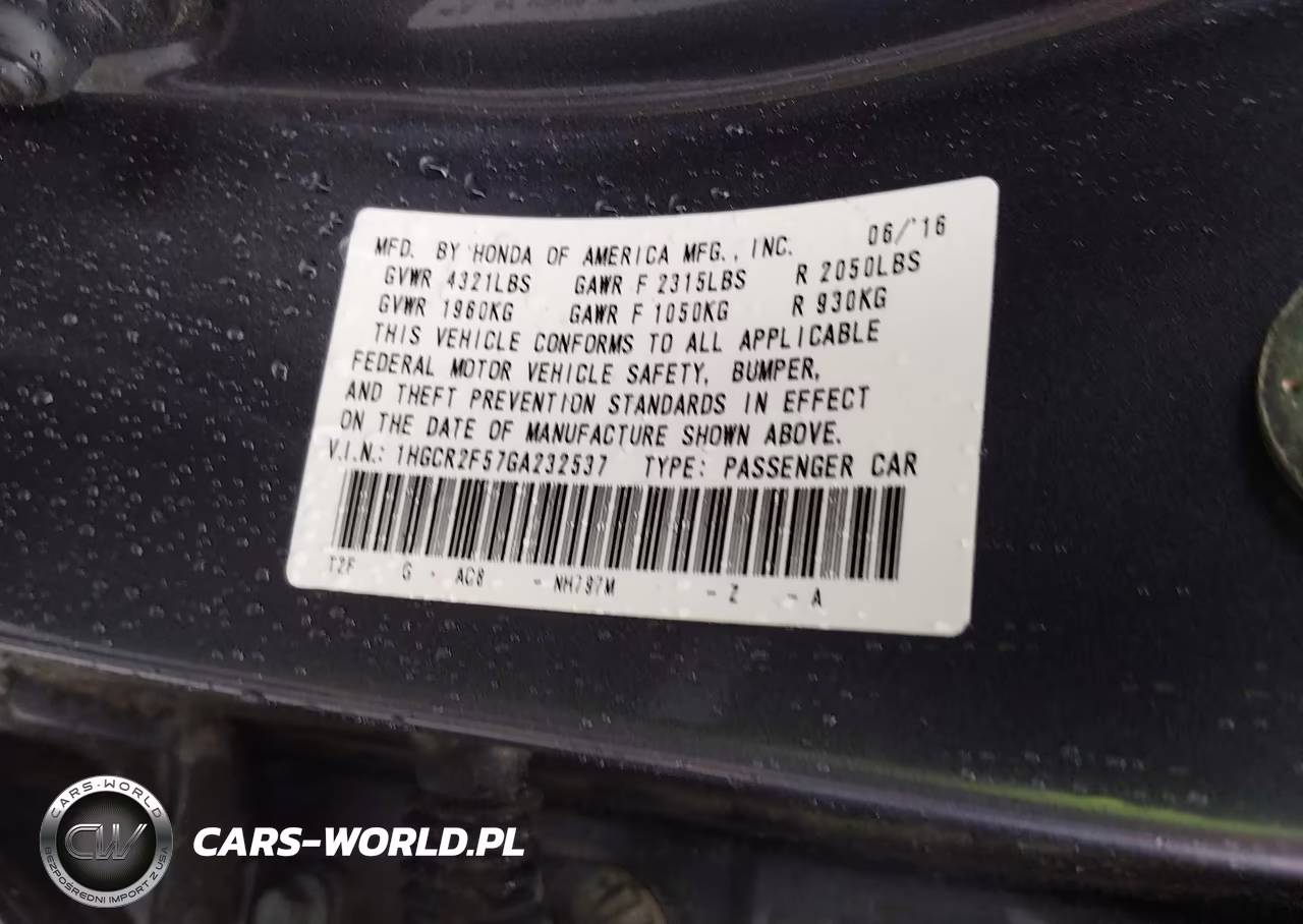 2016 Honda Accord Sport VIN:1HGCR2F57GA232537 - 9