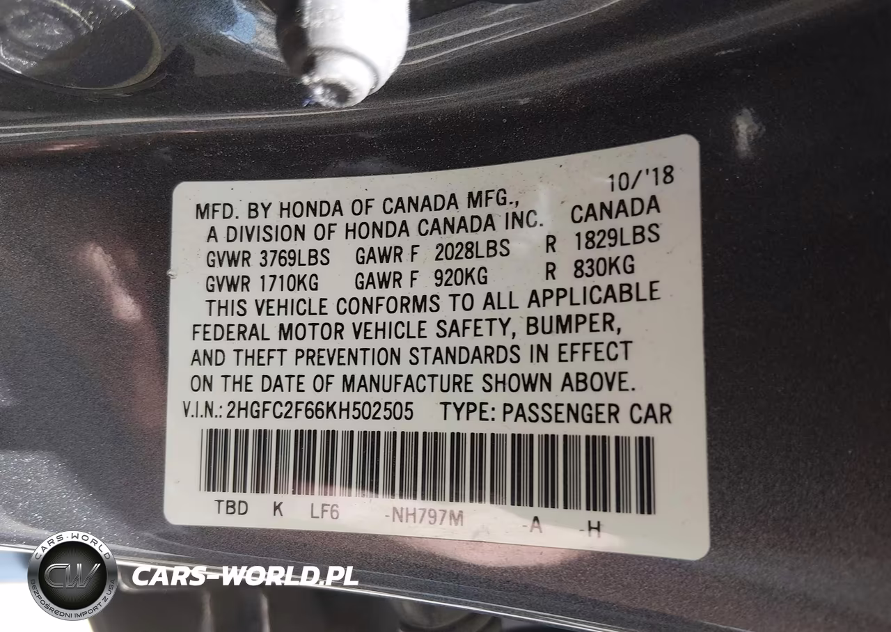 2019 Honda Civic Lx VIN:2HGFC2F66KH502505 - 9