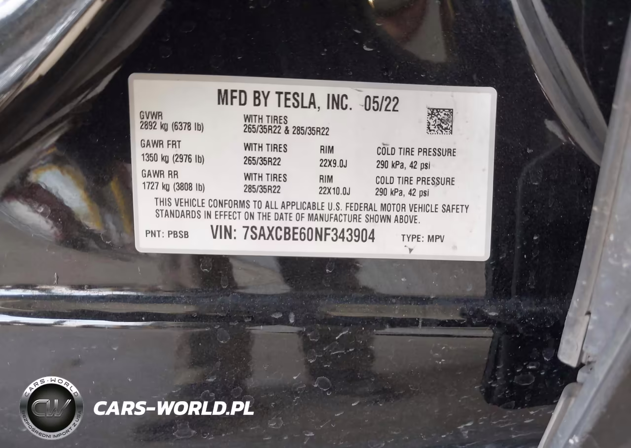 2022 Tesla Model X Plaid Tri Motor All-Wheel Drive VIN:7SAXCBE60NF343904 - 9