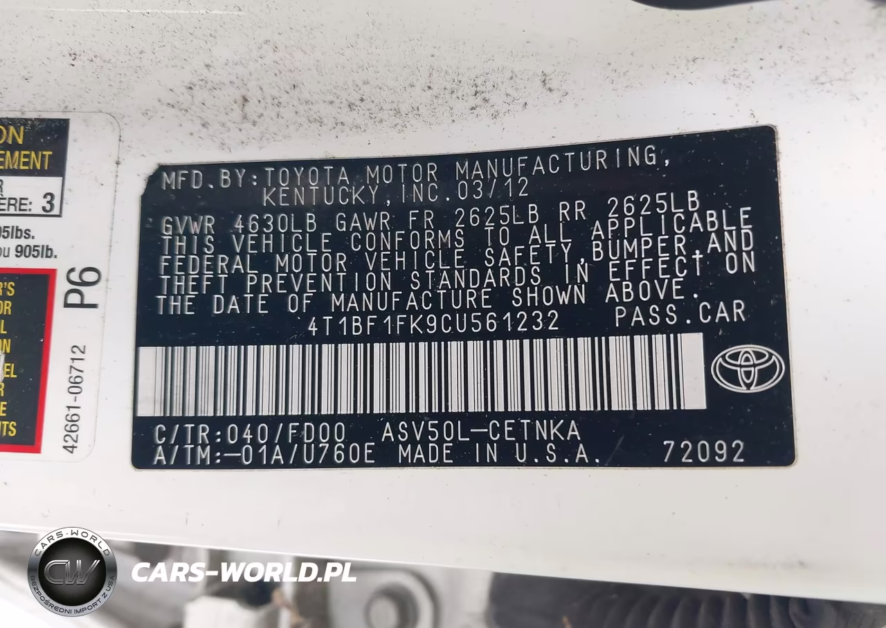 2012 Toyota Camry Le VIN:4T1BF1FK9CU561232 - 9