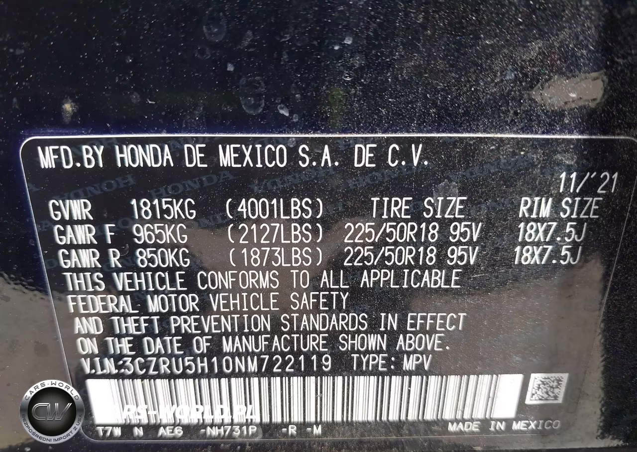 2022 Honda Hr-V 2Wd Sport VIN:3CZRU5H10NM722119 - 9