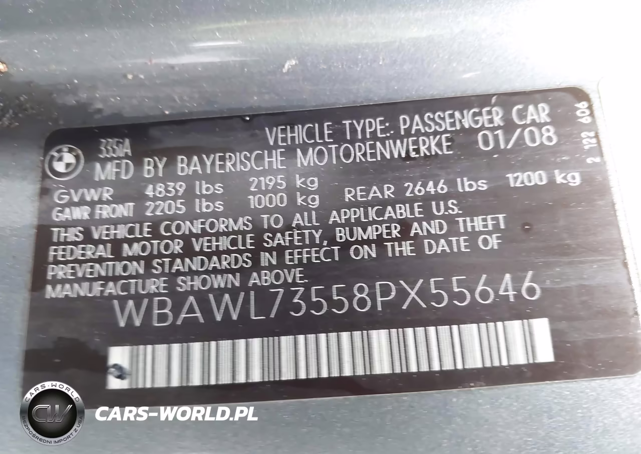 2008 BMW 335I VIN:WBAWL73558PX55646 - 9
