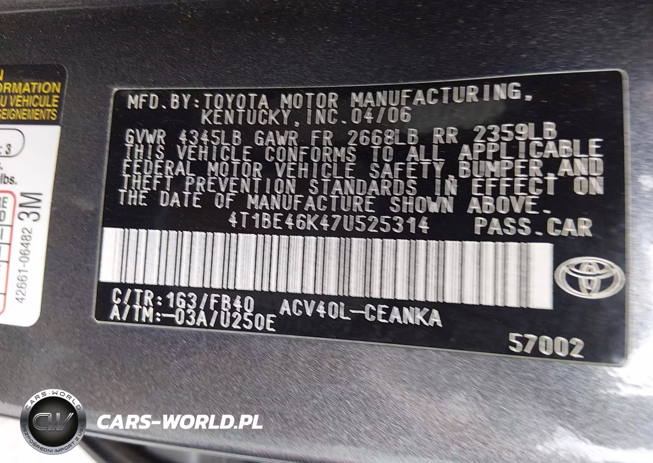 2007 Toyota Camry Le VIN:4T1BE46K47U525314 - 9