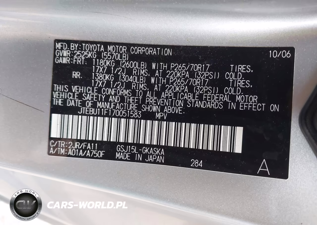 2007 Toyota Fj Cruiser VIN:JTEBU11F170051583 - 9
