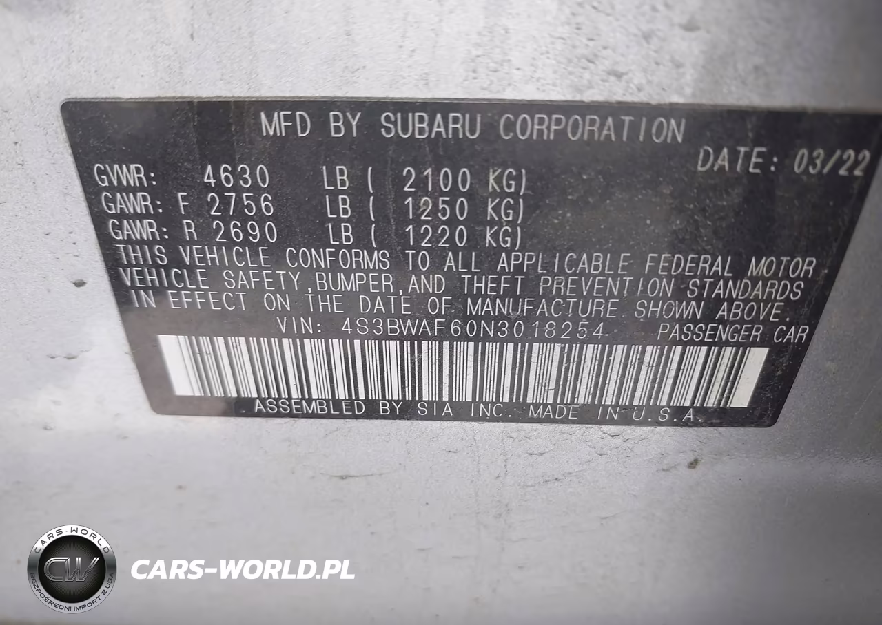 2022 Subaru Legacy Premium VIN:4S3BWAF60N3018254 - 9