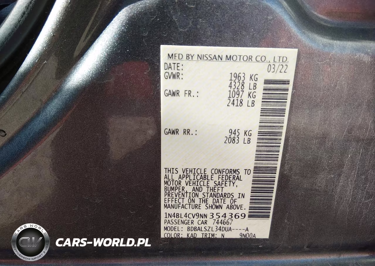2022 Nissan Altima Sr Fwd VIN:1N4BL4CV9NN354369 - 9
