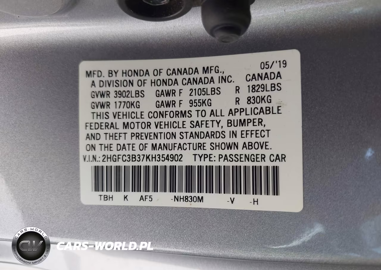 2019 Honda Civic Ex VIN:2HGFC3B37KH354902 - 9