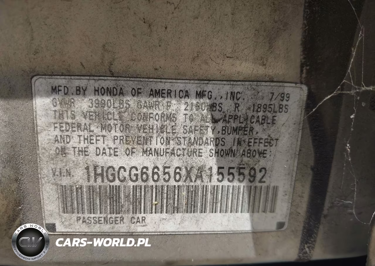 1999 Honda Accord Lx VIN:1HGCG6656XA155592 - 9