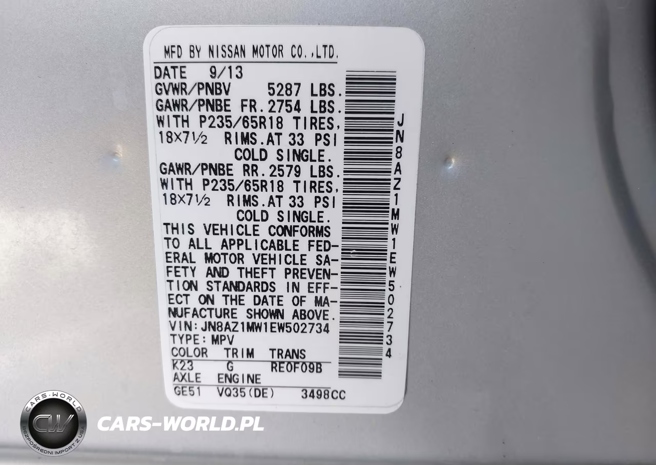 2014 Nissan Murano S VIN:JN8AZ1MW1EW502734 - 9